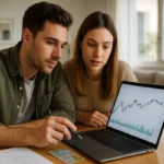 “Australian beginner investor reviewing financial charts and planning investment strategy on a laptop at home.”