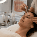 Client receiving a hydrating facial treatment in a modern skincare clinic to improve dull, dry skin texture.